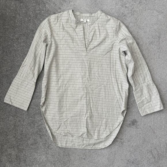 Madewell Tops - Madewell Shirt Womens Small Gray Striped Split Neck Tunic Lightweight Blouse